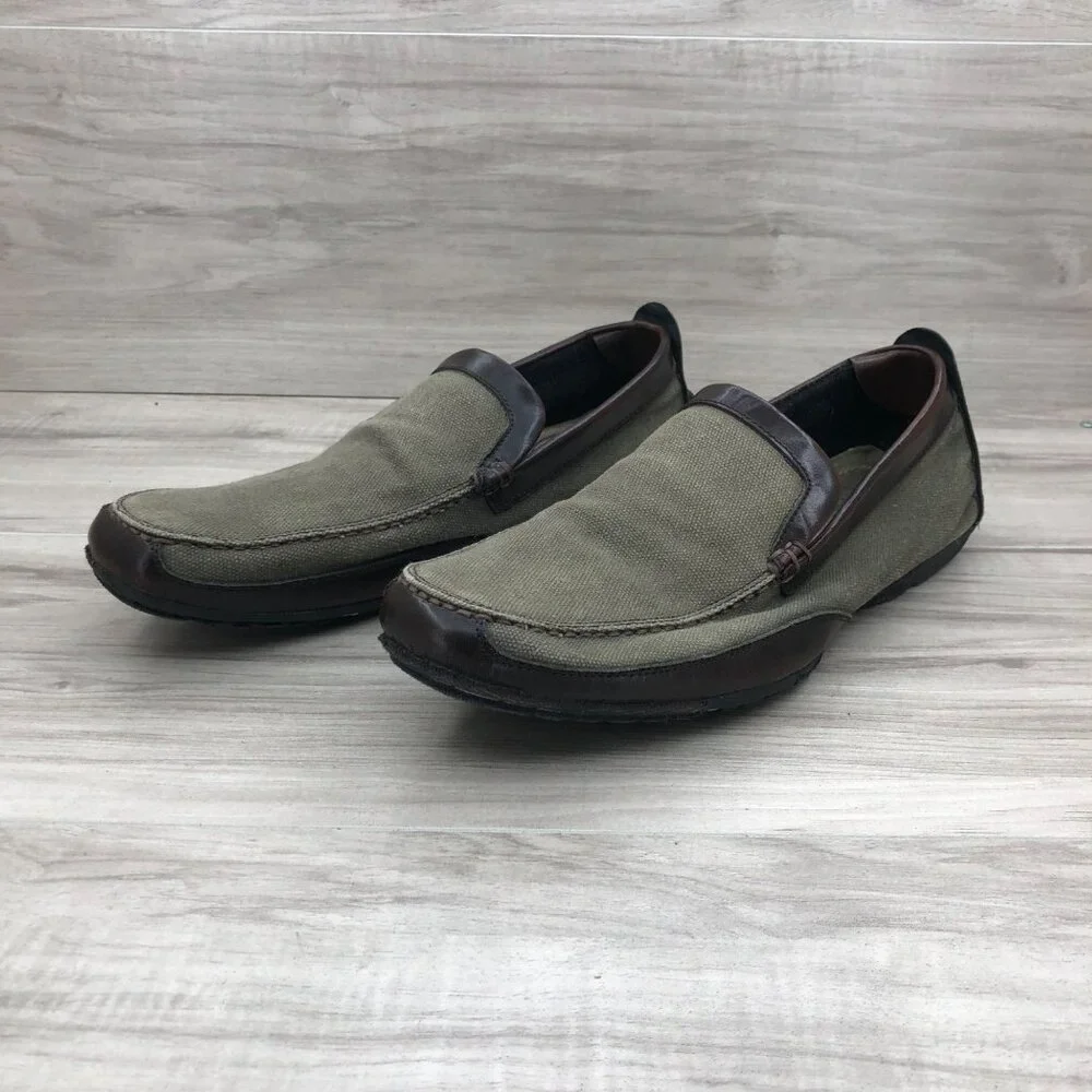 Robert Wayne Driving Loafers Mens 7 Green Canvas Slip On Casual Shoes